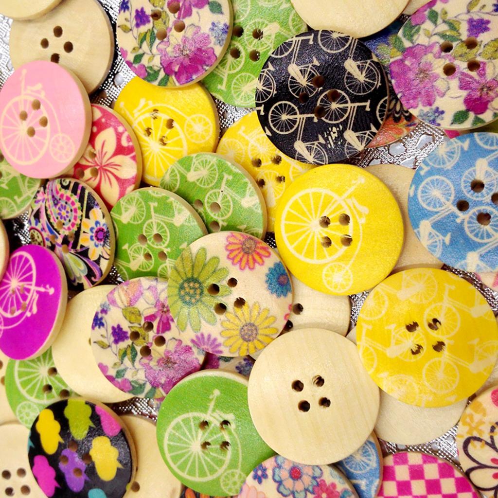 25 Mảnh Ghép Nhiều Màu Sắc Các Loại Nút Gỗ Cho Khâu May Trang Trí 30 Mm