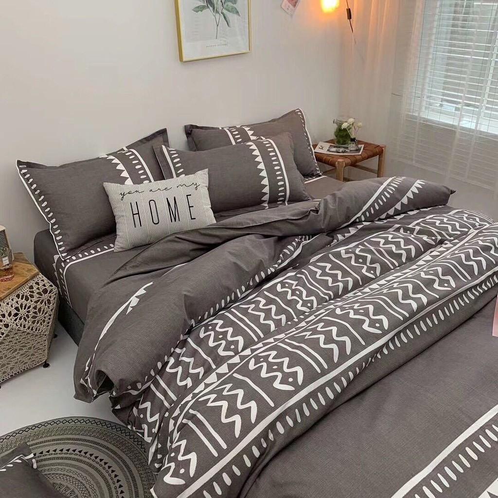 Bộ Chăn Ga Gối Cotton 80% m6/m8/2m-Tiệm Nhà Mêu Set 4 Món 2 Vỏ gối ,drap vỏ chăn Thổ Cẩm Nâu Nhập Khẩu Sale Kịch Sàn