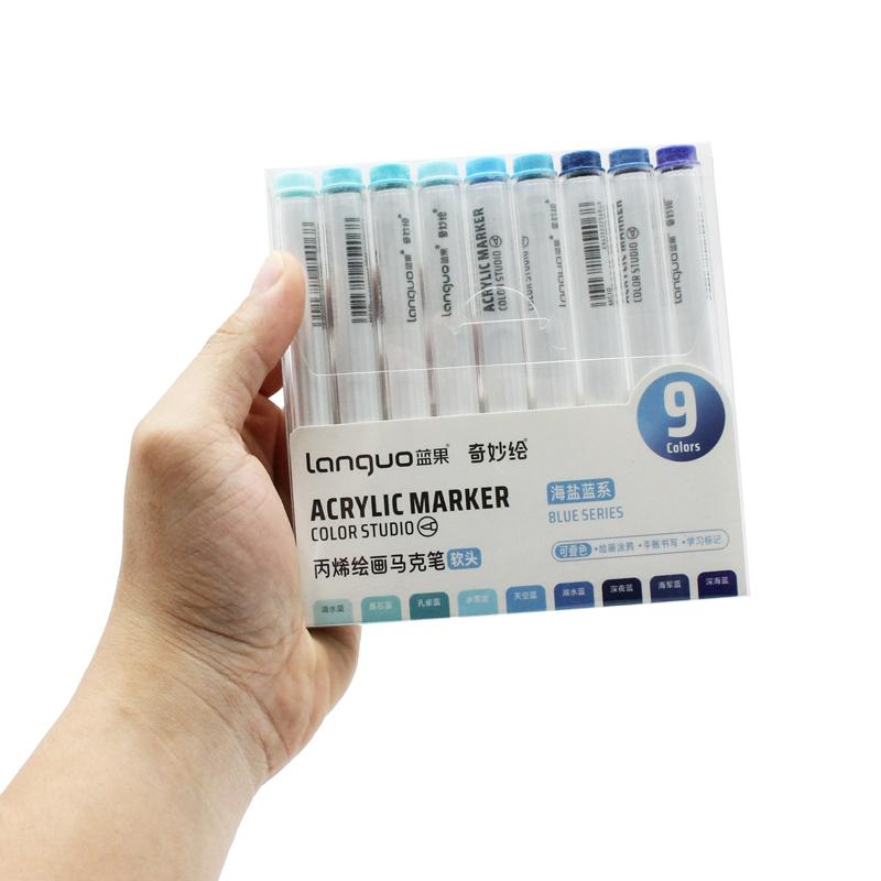 Hộp 9 Bút Màu Xanh Biển Acrylic Marker Blue Series - Languo M510-1
