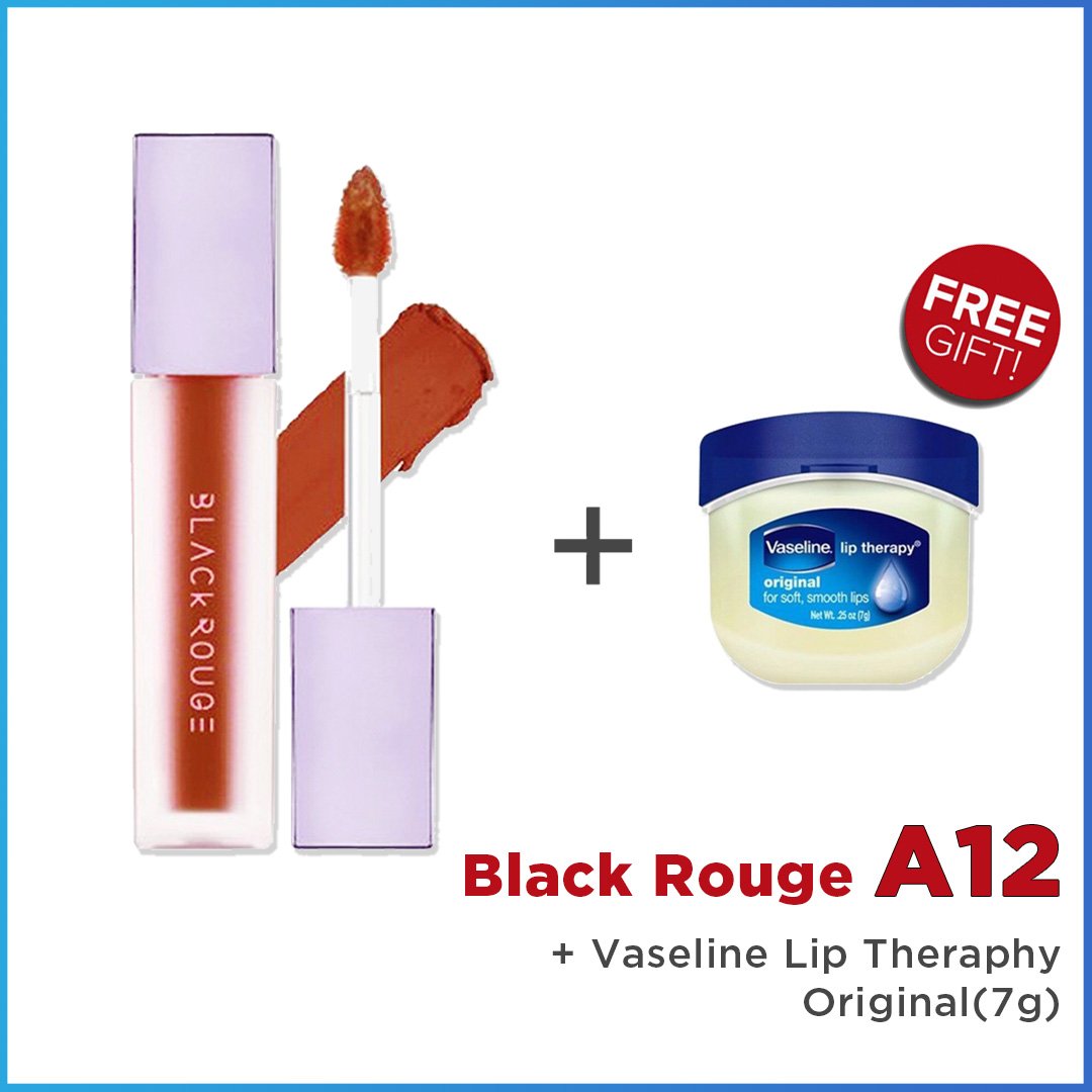 Son Kem Lì Black Rouge A12 Air Fit Velvet Tint + Tặng 1 Sáp dưỡng môi Vaseline Lip Therapy (Original, Rosy Lips hoặc Creme Brulee)