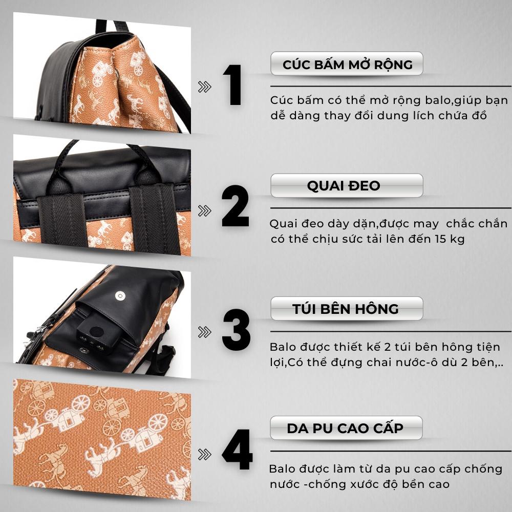 Balo da thời trang nam nữ da PU cao cấp chống thấm nước cặp đi học đi chơi ulzzang balo đựng laptop 15.6 inh -