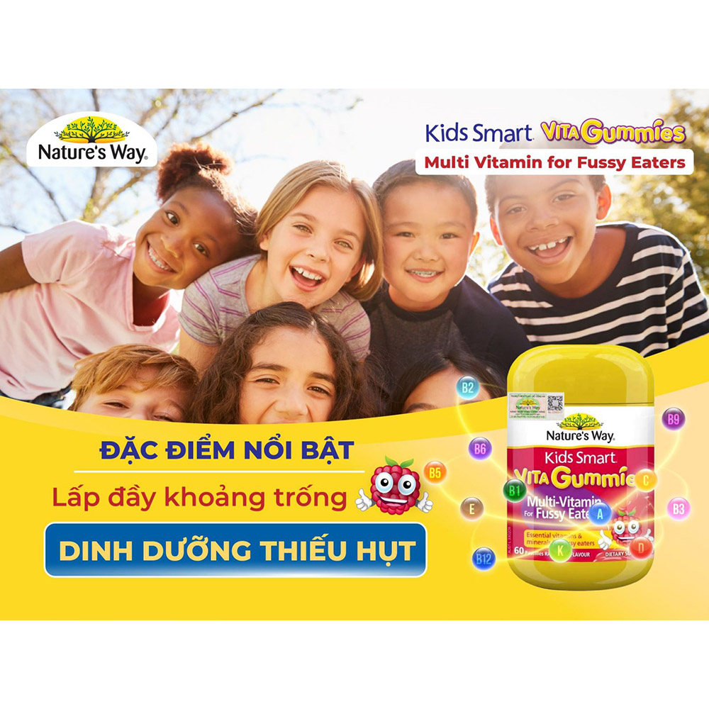 Nature's Way Kids Smart VITA GUMMIES MULTIVITAMIN FOR FUSSY EATERS - Vitamin Tổng Hợp Dạng kẹo Dẻo(60 viên/ Lọ)