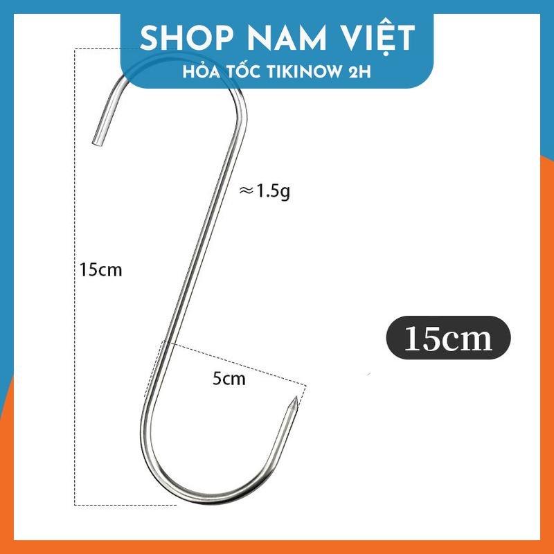 Set 5 Móc Chữ S NHỌN Inox Treo Thịt Cá