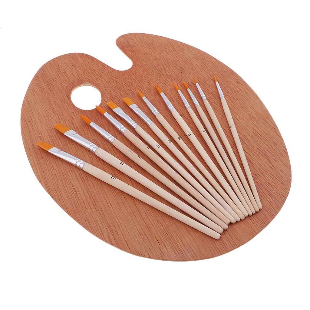 12 Pcs Assorted Nylon Hair Painting Brushes Set with Wooden Palette And Acrylic Paints