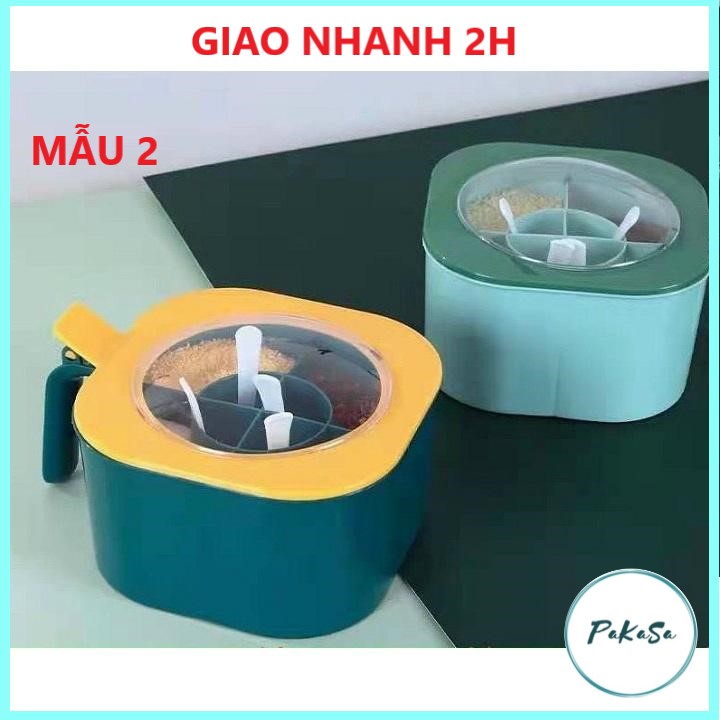 Hộp Đựng Gia Vị 4 Ngăn Có Nắp Đậy , Quai Xách Tiện Dụng Nhiều Cỡ -Giao Màu Ngẫu Nhiên -Chính Hãng