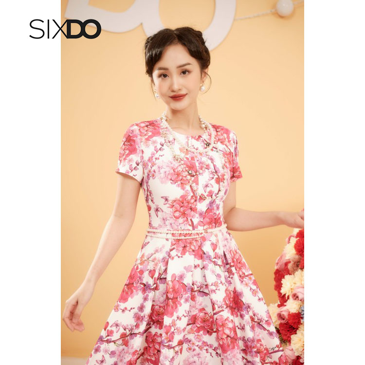 Đầm ôm midi họa tiết thời trang SIXDO