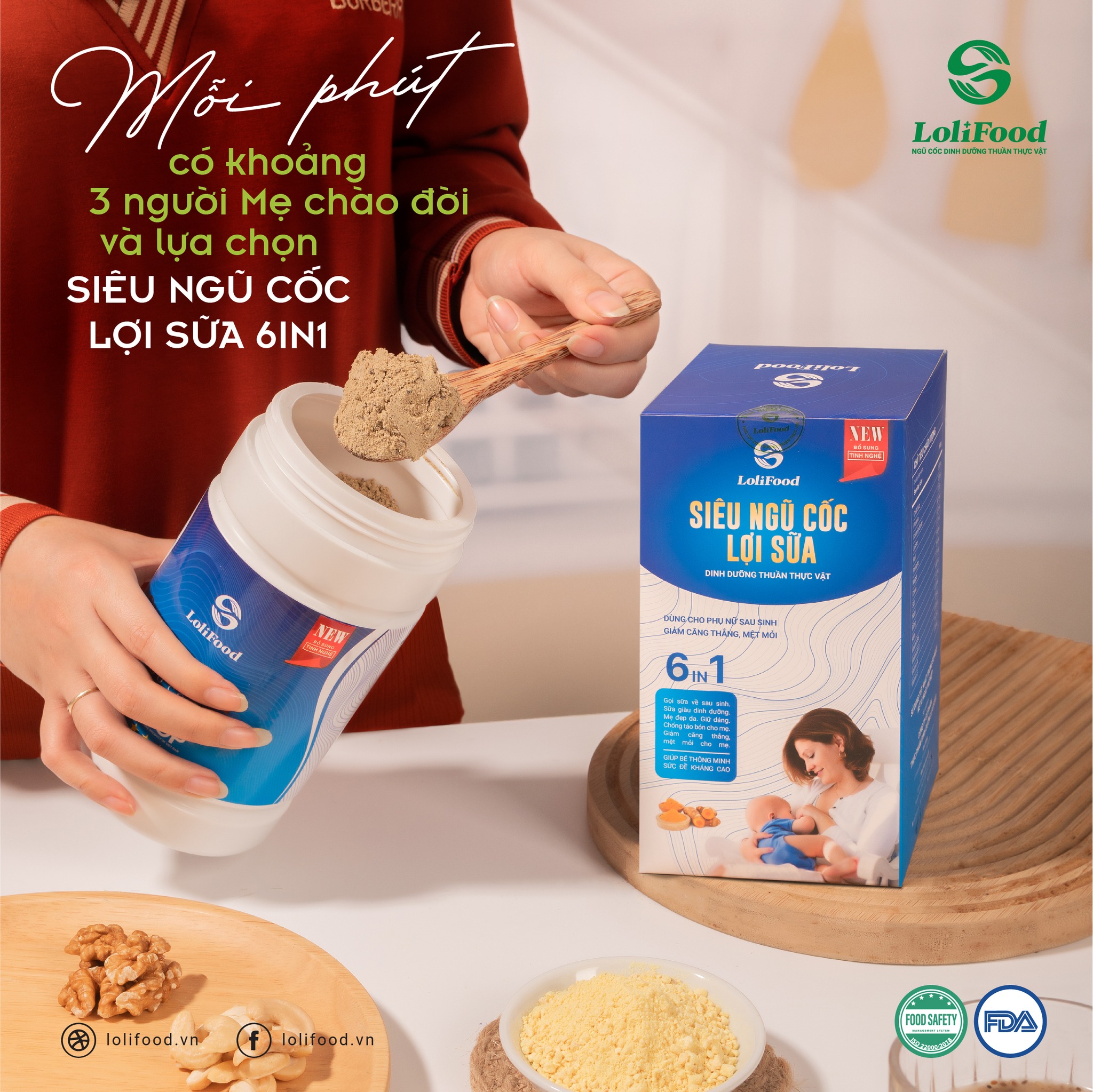 Ngũ Cốc Lợi Sữa LoliFood,100% Hữu Cơ, Siêu Ngũ Cốc 6in1, Ngũ Cốc Dinh Dưỡng Kích Sữa, Dinh Dưỡng cho Mẹ Bé, Bé Khoẻ Hộp 500gr