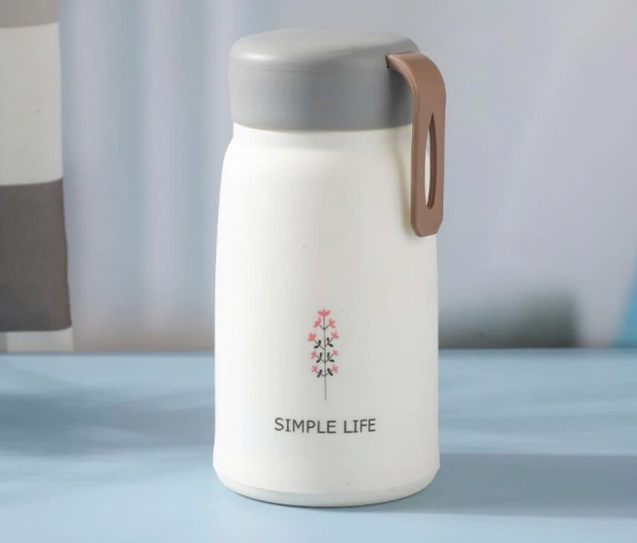Ly Giữ Nhiệt Bình giữ nhiệt 350ml lõi thủy tinh bọc nhựa lúa mạch cách nhiệt 15x7cm
