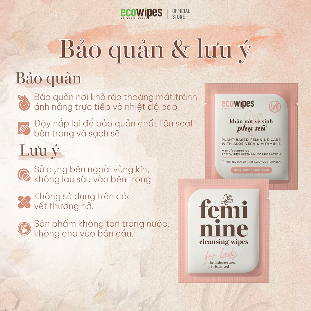 Thùng 35 hộp 20 gói khăn giấy ướt phụ khoa Ecowipes travel size vệ sinh cá nhân phụ nữ hương Daisy size 15x20cm nhỏ gọn bỏ túi