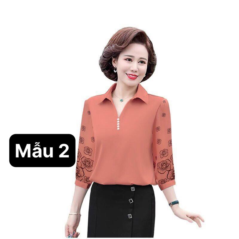 ️Có Big Size️Áo Kiểu Trung Niên Size Lớn Dạng Áo Sơ Mi Trung Niên Thời Trang U50-60 In Họa Tiết