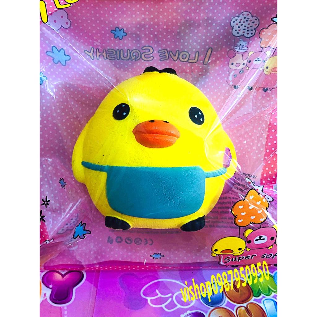 Đồ Chơi Squishy Hình Con Gà Vui Nhộn Squishy gà con Đeo Yếm Xanh