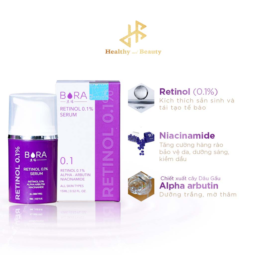 Serum trắng da, nâng cơ và ngăn ngừa lão hóa Bora Retinol 0.1% chai 15ml