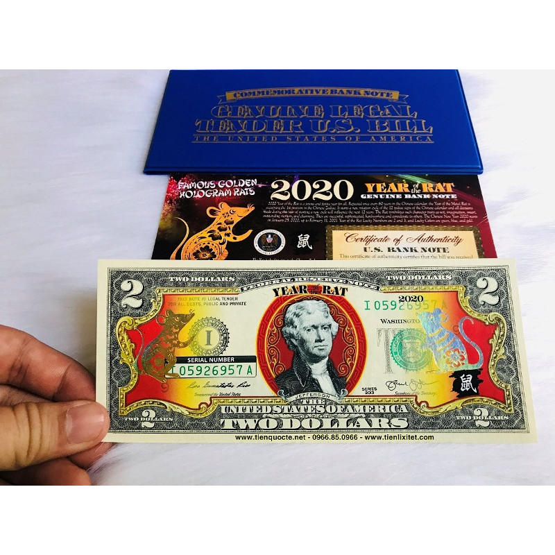 Tiền 2 USD Hình Con Chuột Vàng 2020 kỷ niệm , thích hợp làm quà tặng tuổi Tý [TIỀN ĐÔ THẬT 100% ĐƯỢC CHẾ TÁC LÊN TẠI MỸ]