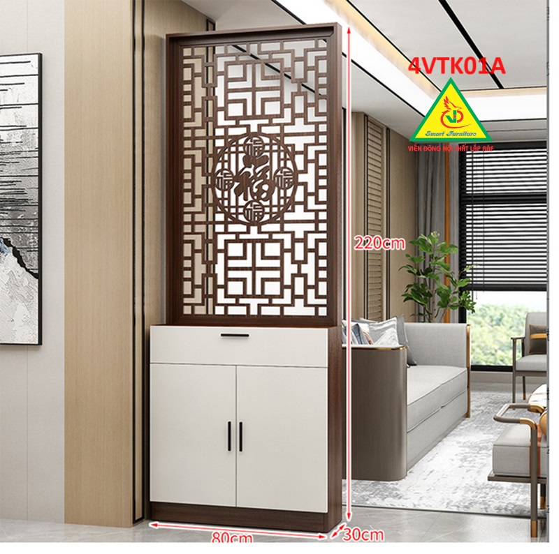 Vách ngăn phòng khách, vách ngăn tủ kệ bằng gỗ 4VTK01 - Nội thất lắp ráp Viendong adv