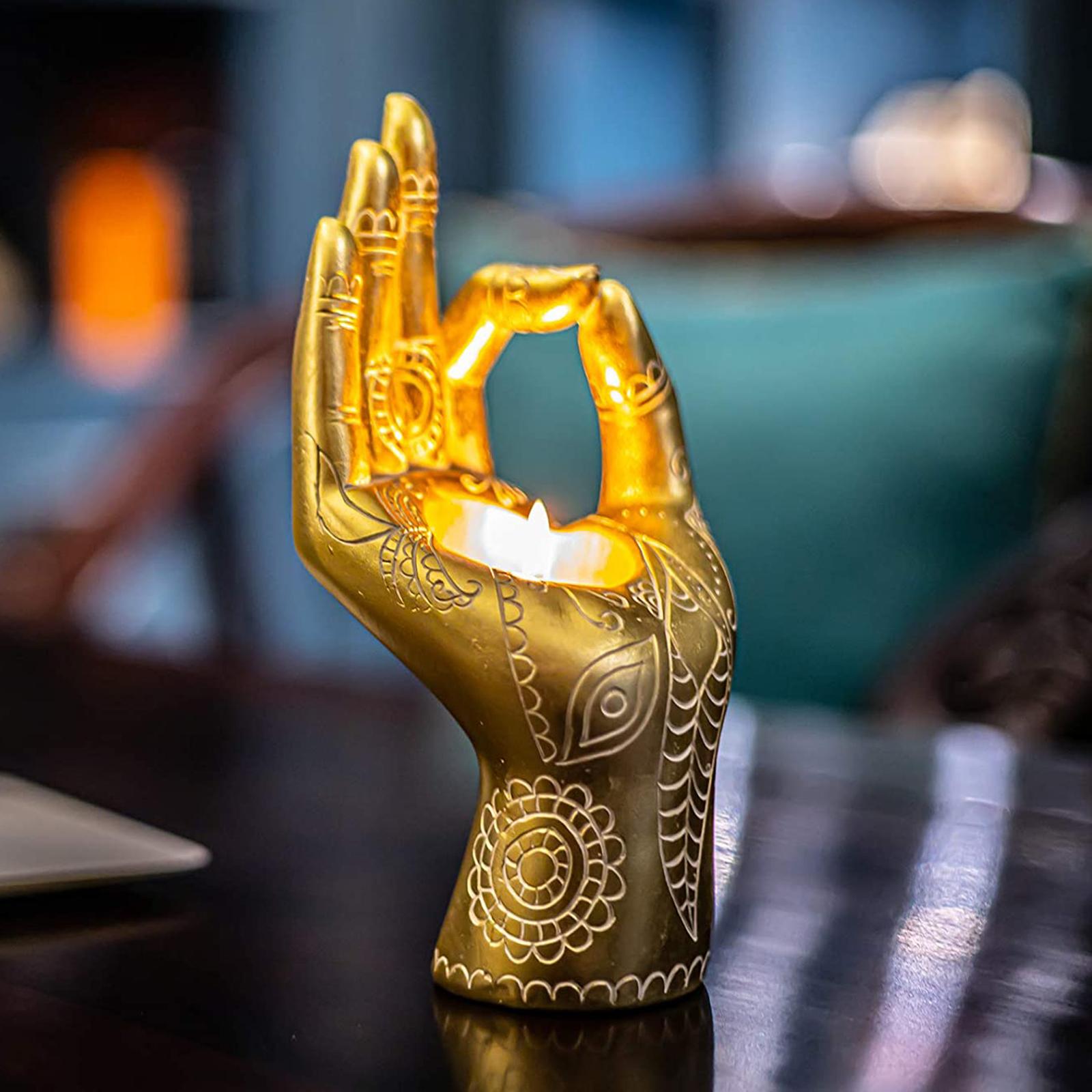 Buddha Yoga Candle Holder Mudra Hand Tabletop Tealight Decor Statues Home Office Yoga Studio Collectible Figurines Candlestick for Relieve Pressure