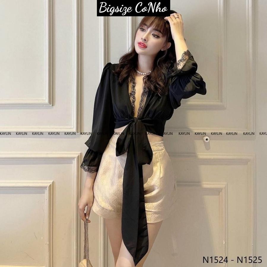 Áo somi croptop kiểu bigsize nữ cổ bèo cột dây nơ Chuppy SM02