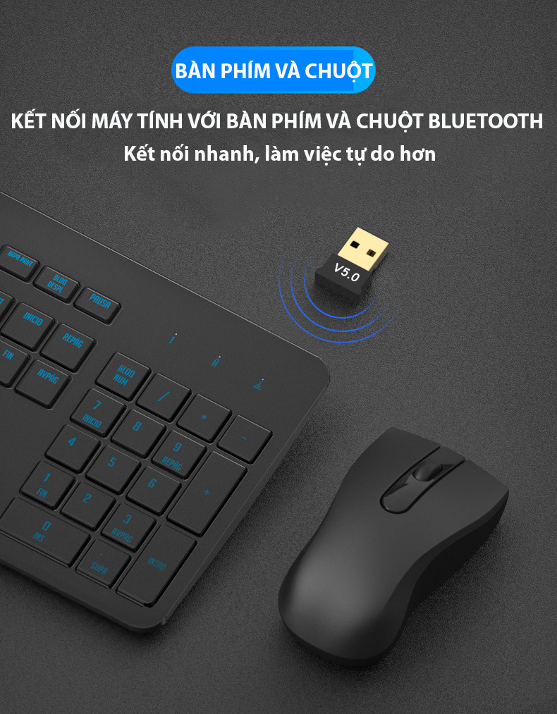 USB BLuetooth 5.0 USB Dongle - Dùng cho PC Laptop - Kết nối với tai nghe loa bluetooth chuột không dây - Hàng Nhập Khẩu