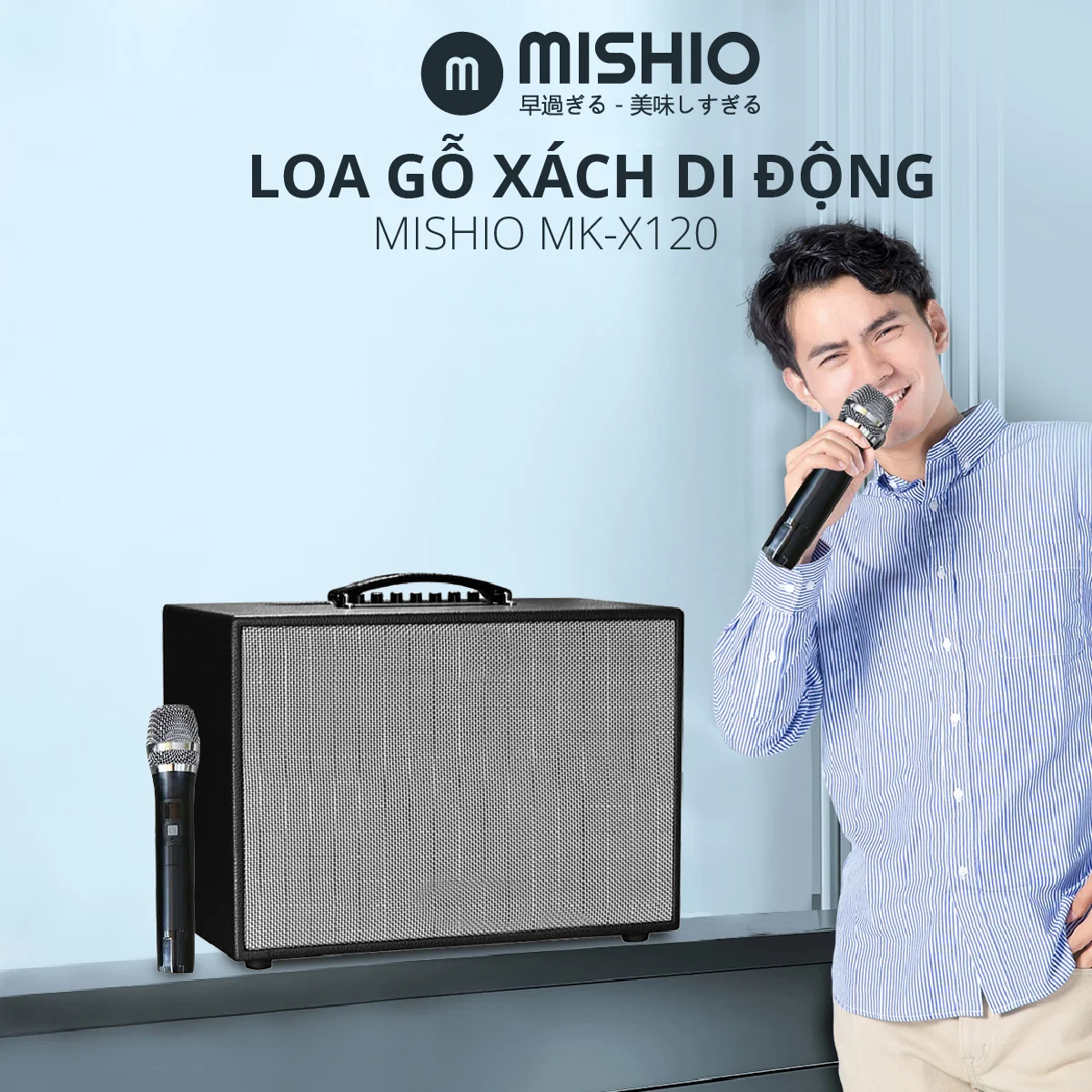 Loa gỗ xách di động Mishio MKX120 MKX125 (tặng kèm Micro) - Hàng chính hãng