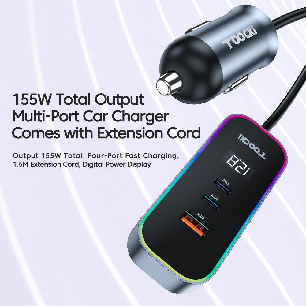 Bộ sạc xe hơi mở rộng phía sau USB của Toocki 155W với bộ sạc điện thoại moble Multi Digital Multi Digital Digital Digital C trong xe PD QC3.0