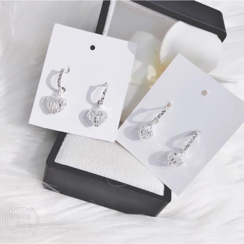Bông tai tròn nữ mặt tim xinh xắn chất liệu bạc ta giá xưởng ms19