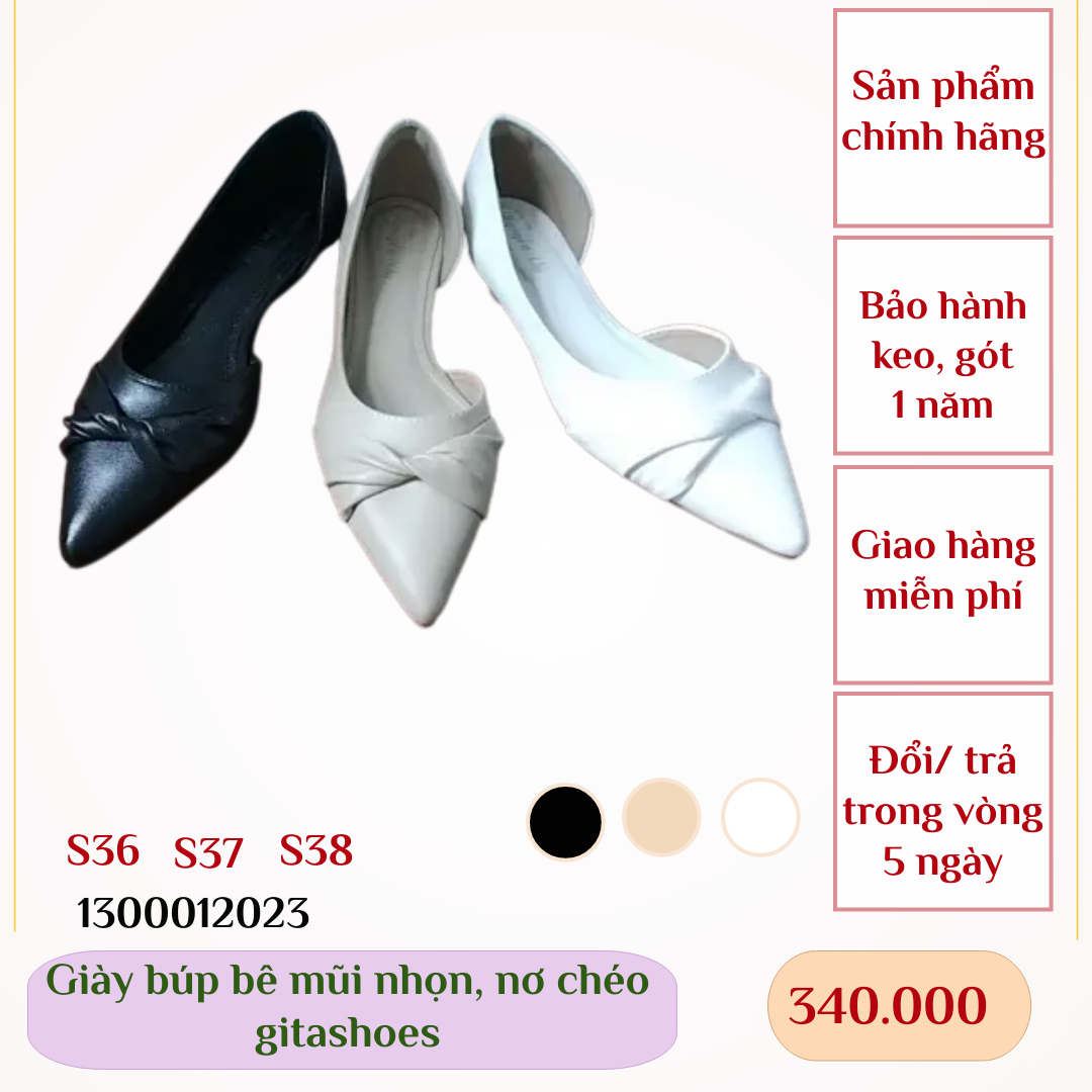 Giày búp bê gitashoes mũi nhọn, nơ chéo - 1300012023