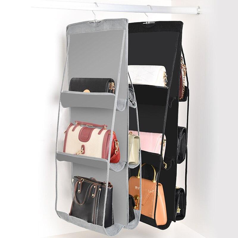 6 Pocket Hanging Handbag Organizer for Wardrobe Closet Transparent Storage Bag Door Wall Clear Sundry Shoe Bag with Hanger