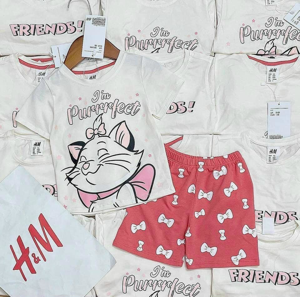Bộ cộc hè mặc nhà trẻ em, Set 2 bộ xuất dư xịn bé gái mickey winnie hồng trắng chất thun cotton mềm mịn, đẹp