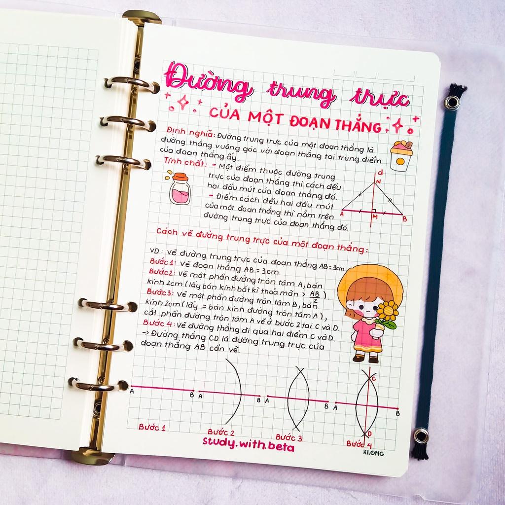 Sổ takenote toán 7, sổ tay ghi chép toán 7, sổ lò xo bìa trong Beta, sổ còng đóng Binder làm sổ planner bullet journal