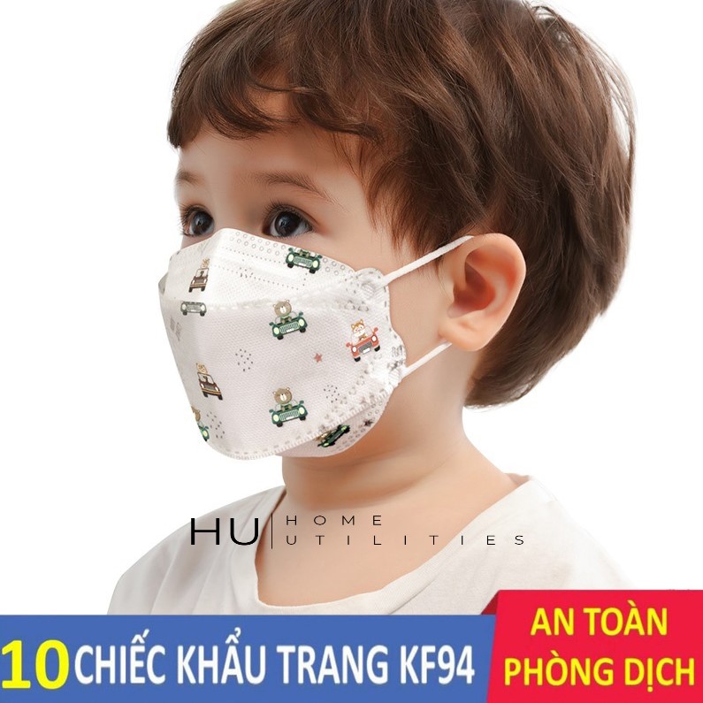 Túi 10 Chiếc Khẩu Trang Trẻ Em 4D KF94 Chống Bụi Kháng Khuẩn Cao Cấp Với Họa Tiết Ngộ Nghĩnh