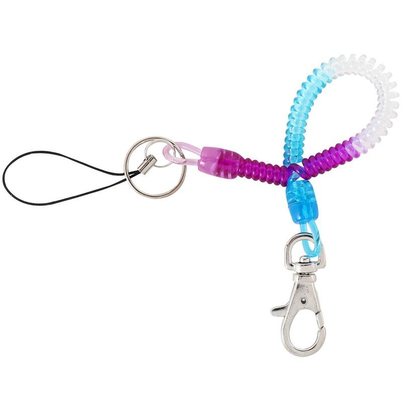 Lobster Hook Purple Blue Spring Stretchy Coil Keyring Keychain Strap Rope Cord