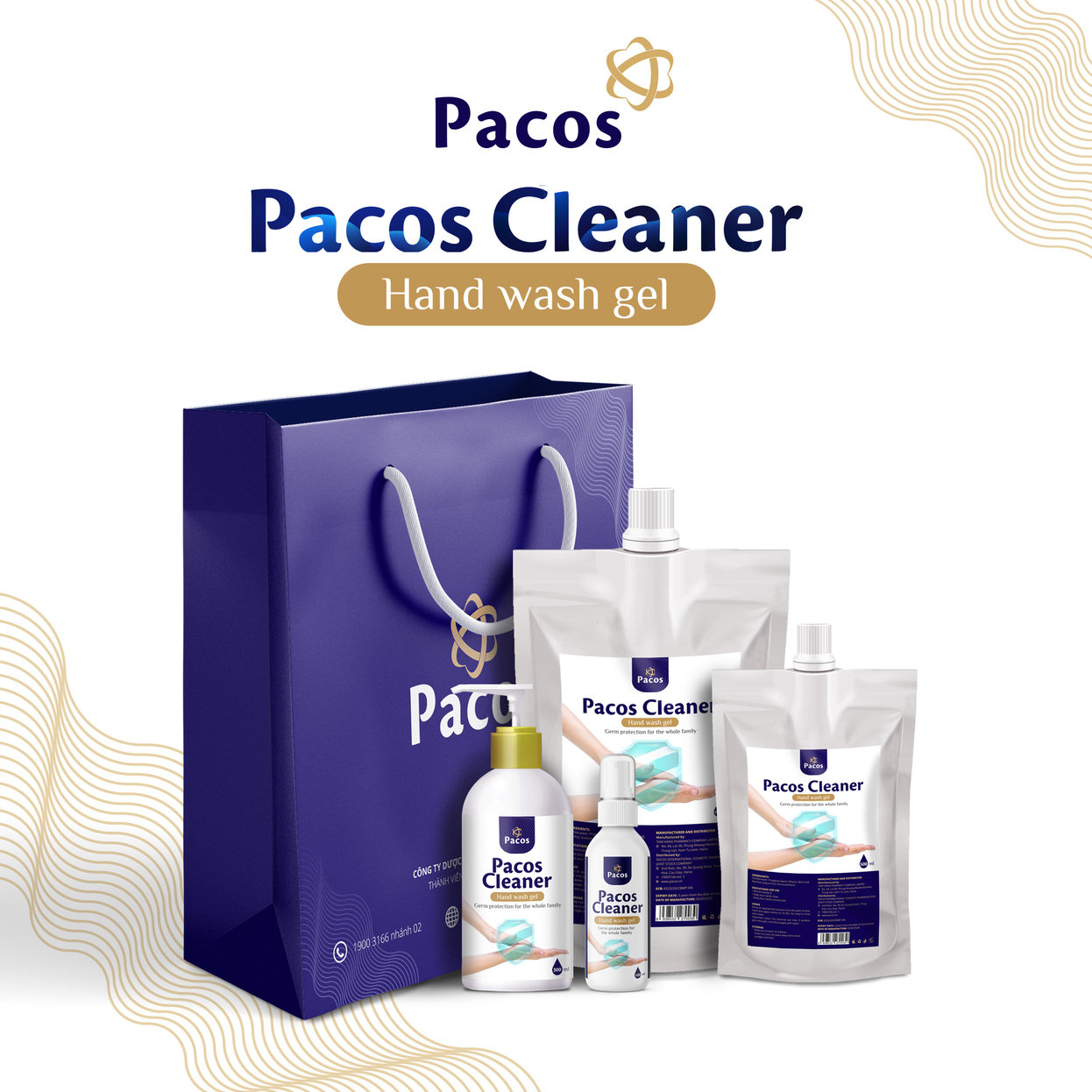 Nước rửa tay PACOS CLEANER dưỡng ẩm da tay bảo vệ gia đình khỏi vi khuẩn 100ml