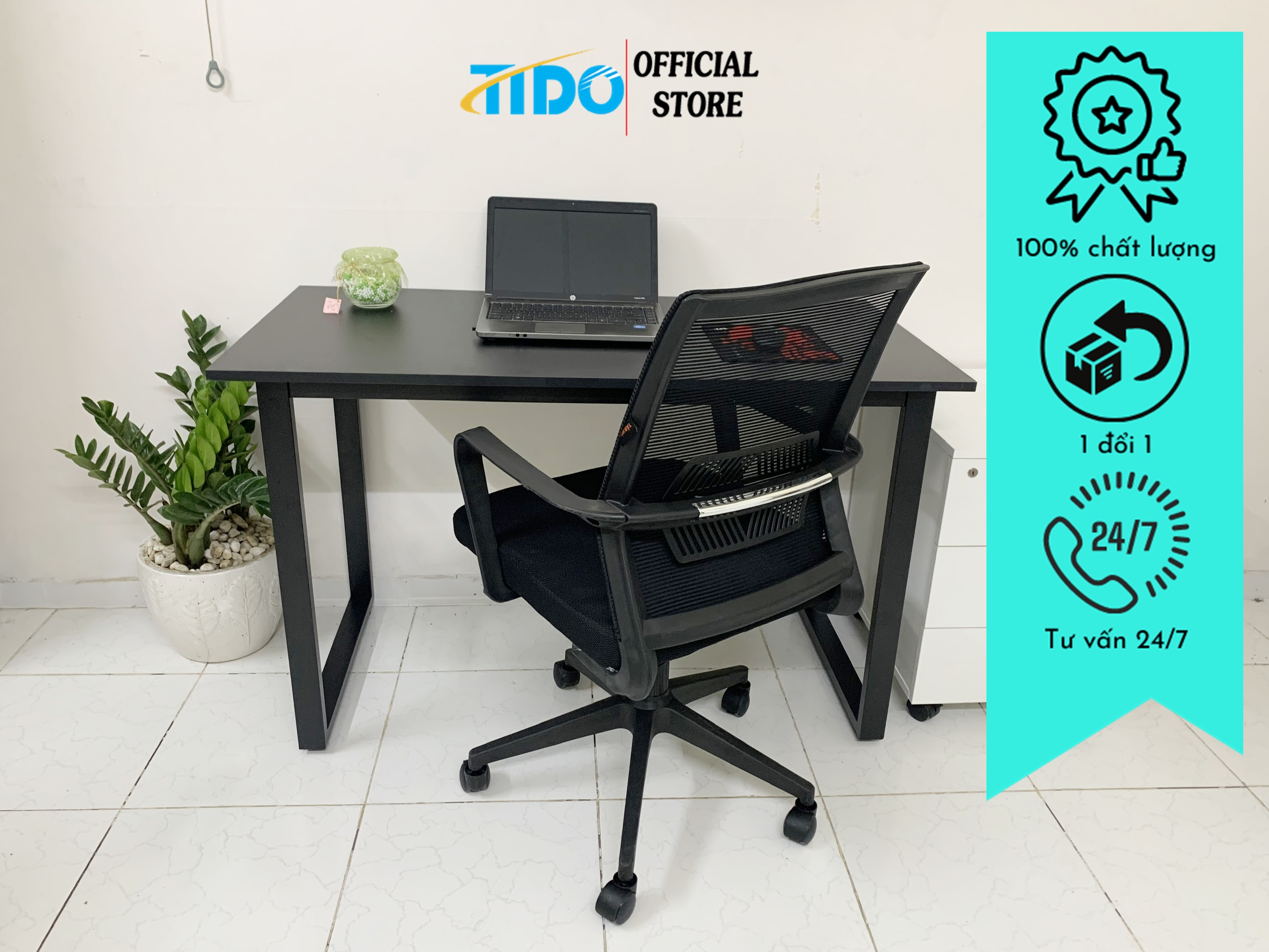 Bàn Làm Việc Chân Sắt Chữ U Đơn Giản - Thương Hiệu Tido - Mặt 17Mm Mdf Melamine - Chân Sắt Hộp Tĩnh Điện 25X50Mm - Thùng Full Phụ Kiện - Đen - Đen - 120 X 60 X 75 Cm