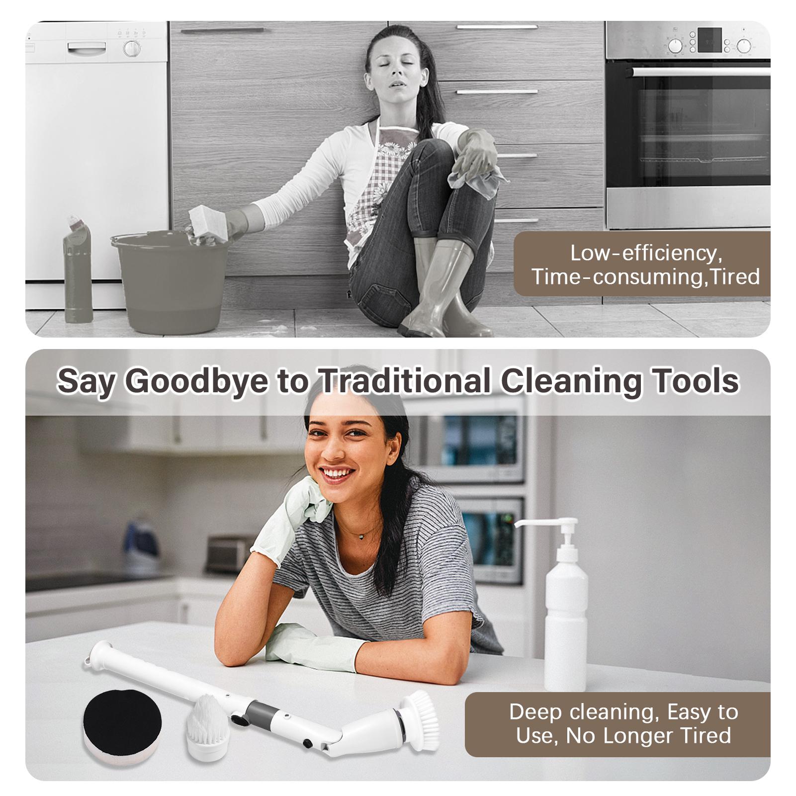 7 IN 1 Electric Spin Scrubber Cordless Handheld Cleaning Brush with Adjustable Extension Handle 6 Brush Heads