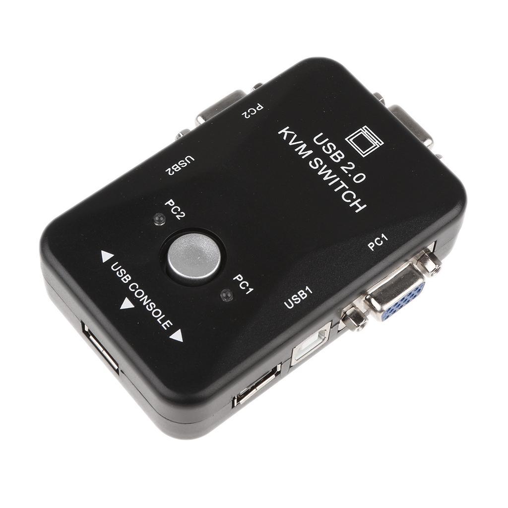 2-Port USB VGA KVM Switch Box for Mouse Keyboard Monitor Sharing Computer