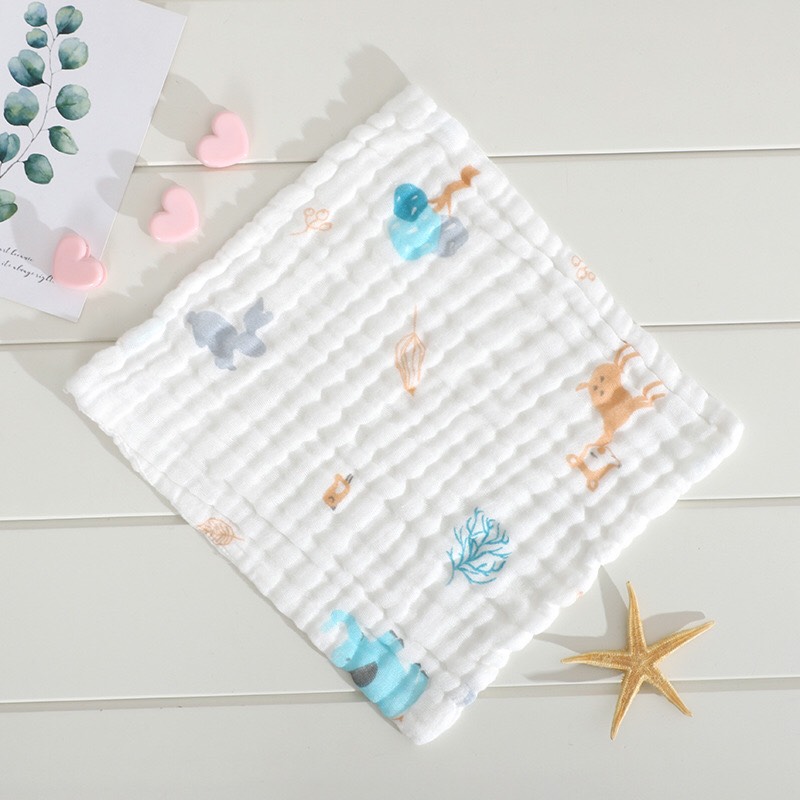 5 khăn mặt xô cotton 6 lớp 30*30 cm cho bé sơ sinh