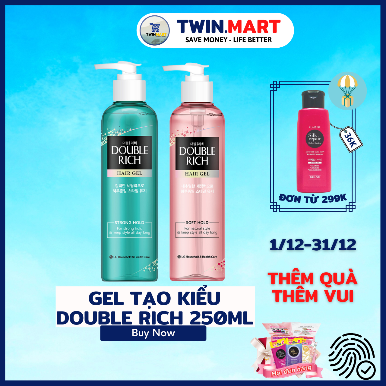 Gel Tạo Kiểu Double Rich Strong Giữ Nếp Uốn Tóc - Soft Giữ Nếp Tự Nhiên 250ml