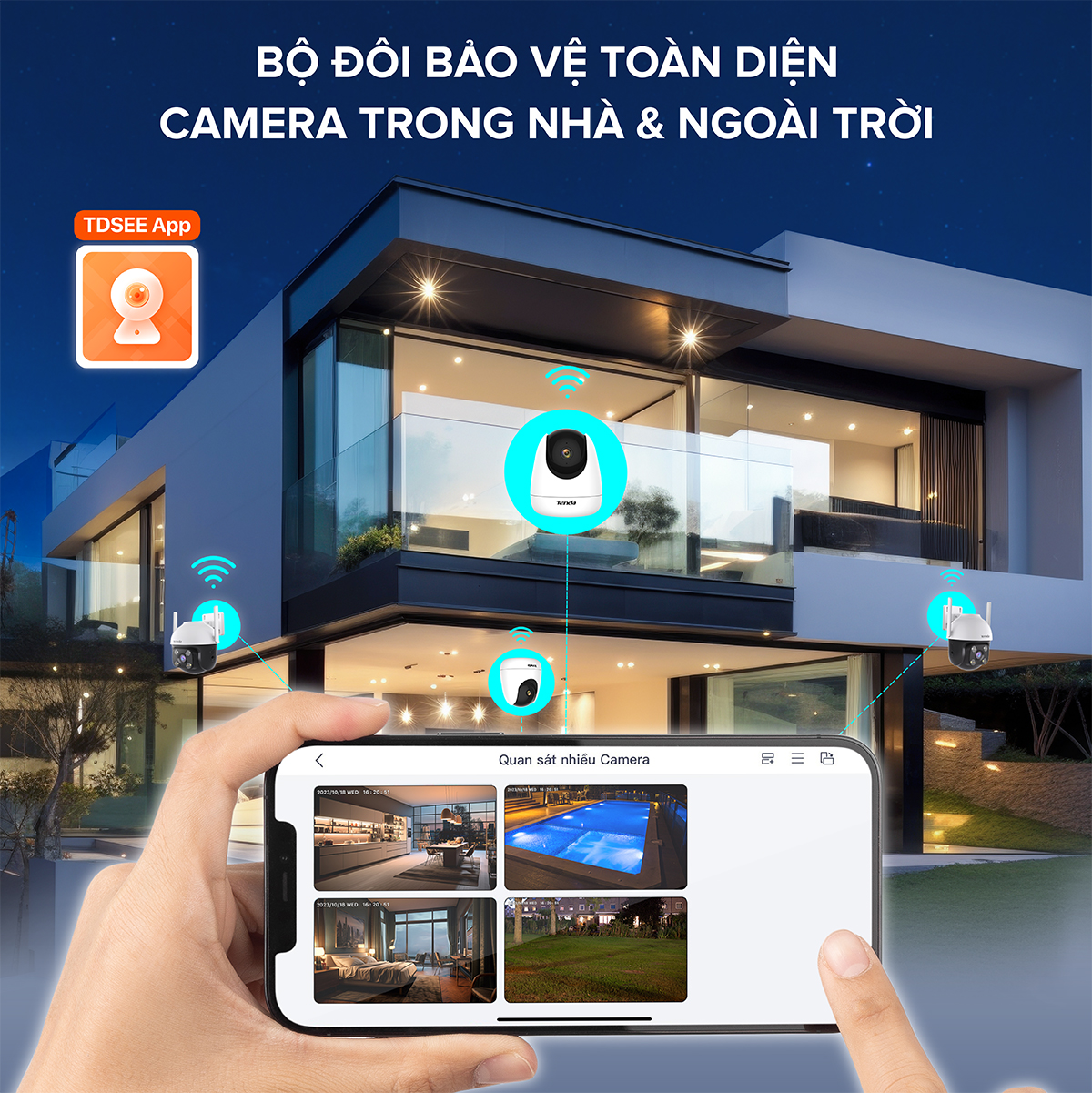 Combo Camera Wifi Tenda Quay / Quét Ngoài Trời và Trong Nhà CH3, CP3, có màu ban đêm 2MP - Hàng Chính Hãng