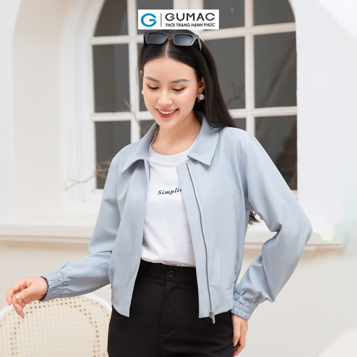 Áo khoác phối dây kéo thời trang GUMAC AD10026