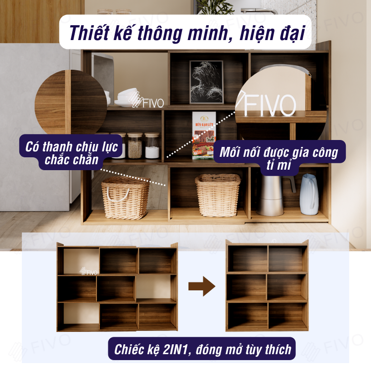 Kệ Trang Trí Thông Minh FIVO FB72, Thiết Kế Hiện Đại 2IN1 Đóng Mở Tùy Thích, Tiết Kiệm Diện Tích - 3 Tầng