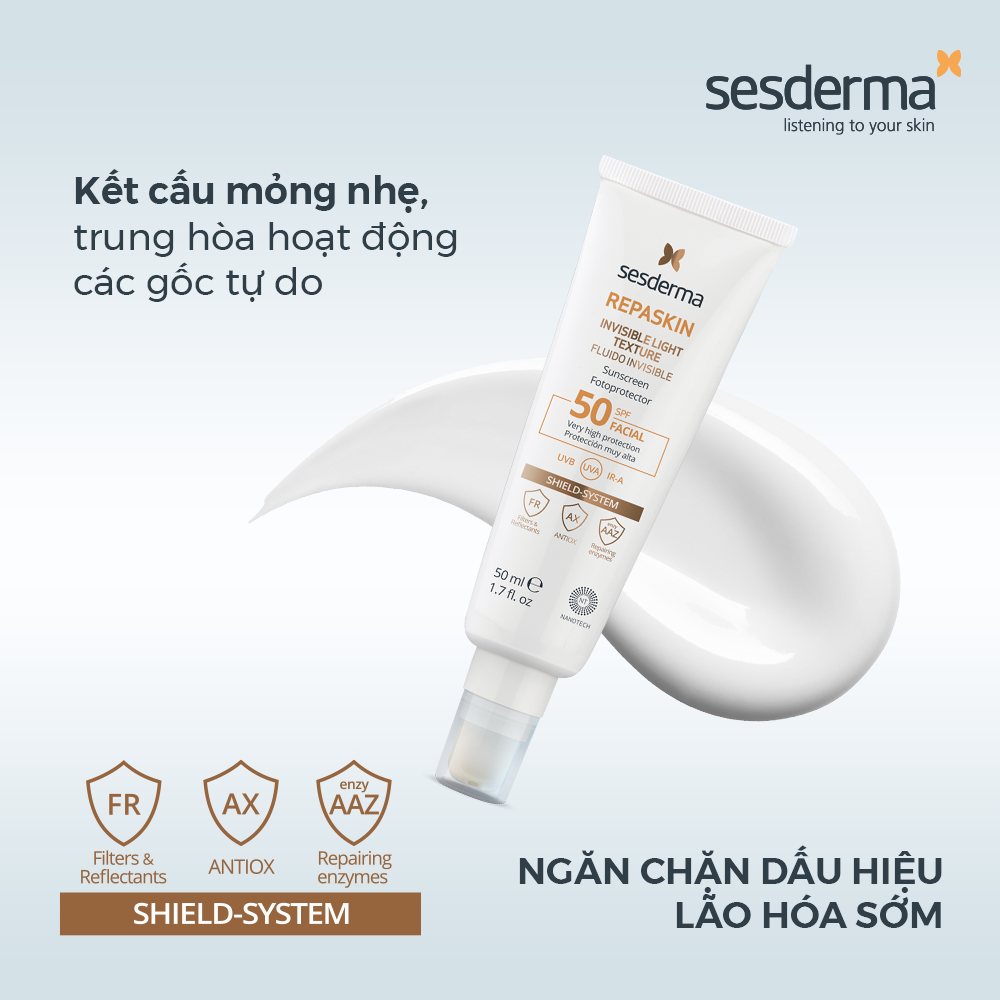 Sữa chống nắng cho da khô và da hỗn hợp Sesderma Repaskin Invisible Light SPF50 50ml