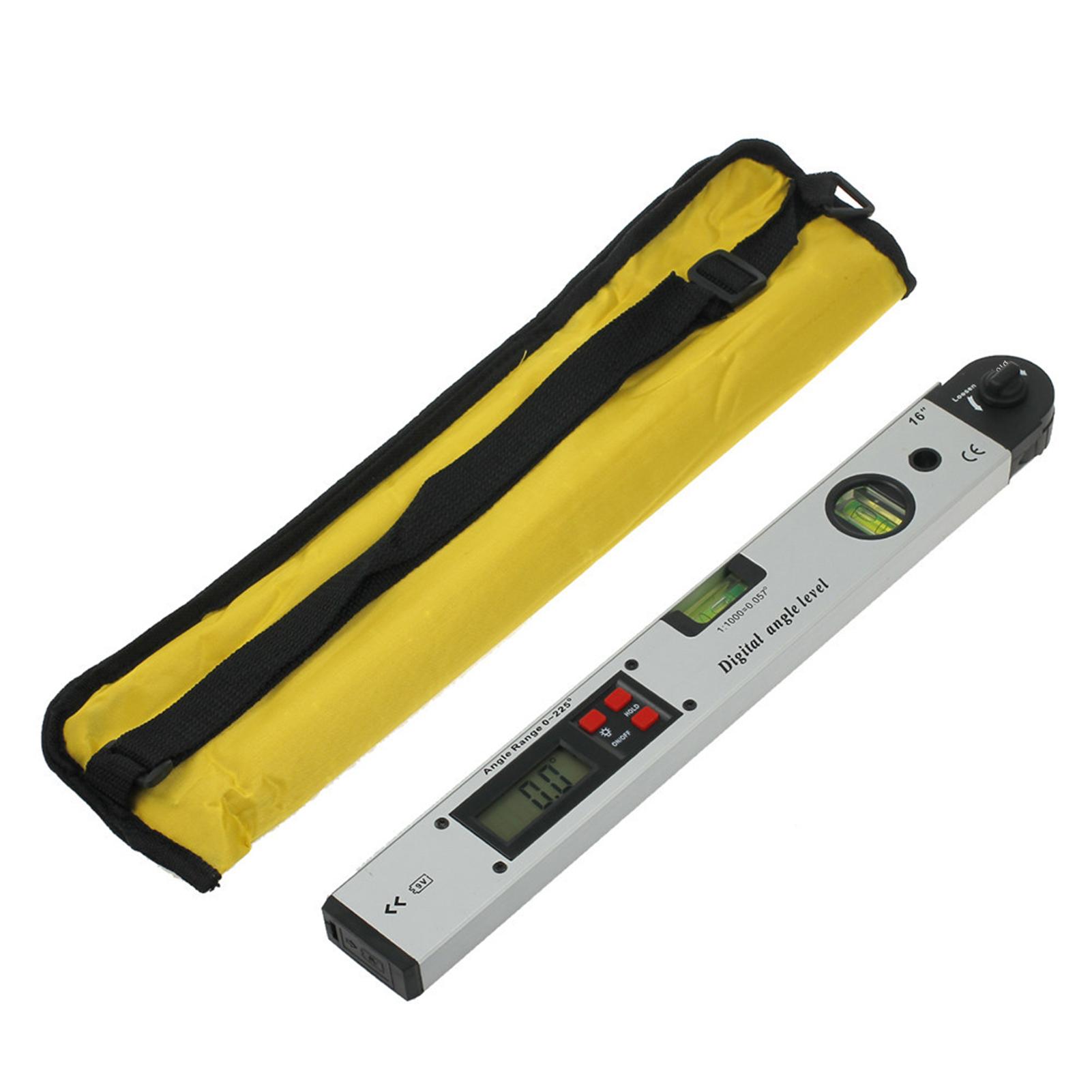 16-inch 225-degree Digital Angle Level LCD Electric Protractor with Horizontal Vertical Level Bubbles Aluminum Alloy Woodworking Angle Gauge