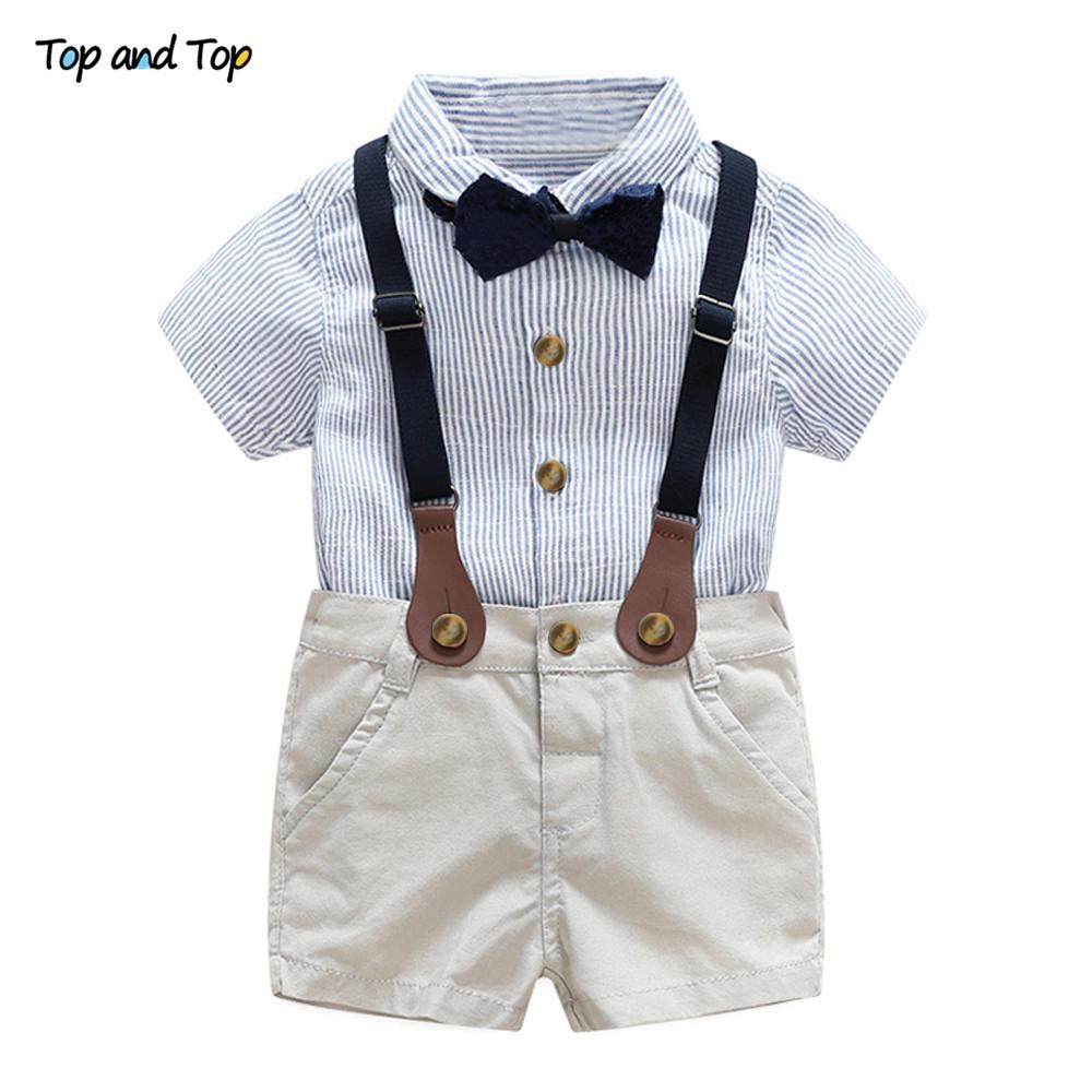Trên Và Đầu Tập Đi Cho Bé Trai Quần Áo Bộ Quý Ông Áo Sơ Mi Tay Ngắn + Suspender Quần Short 2 Trang Phục Sơ Sinh Bé Trai bộ Quần Áo