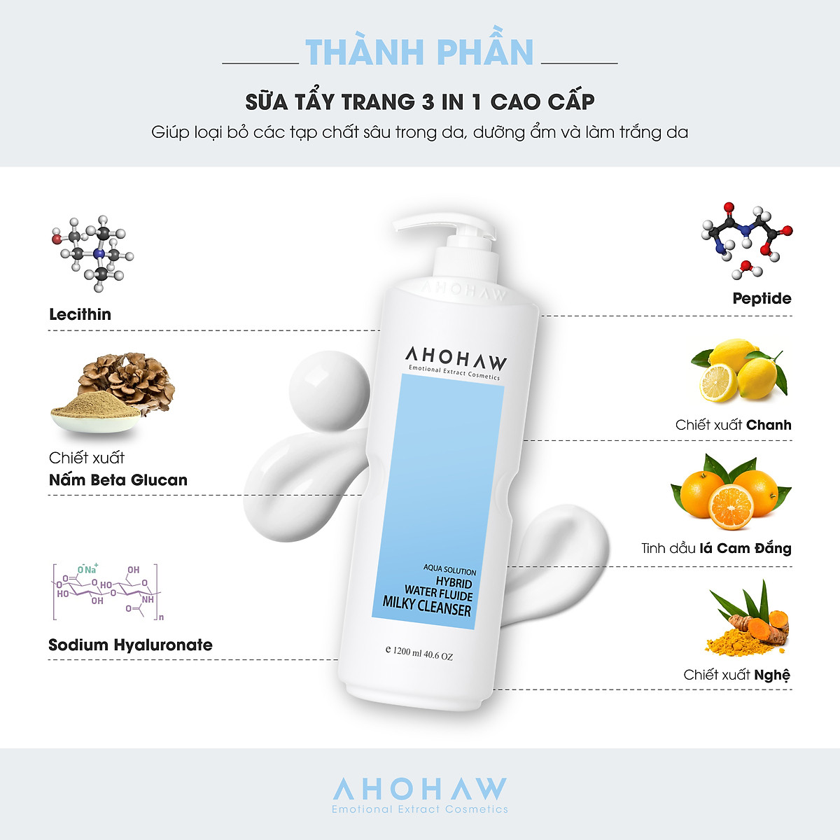 Sữa Tẩy Trang Ahohaw Chuyên Sâu Với 3 Tác Dụng - Hàng Chính Hãng