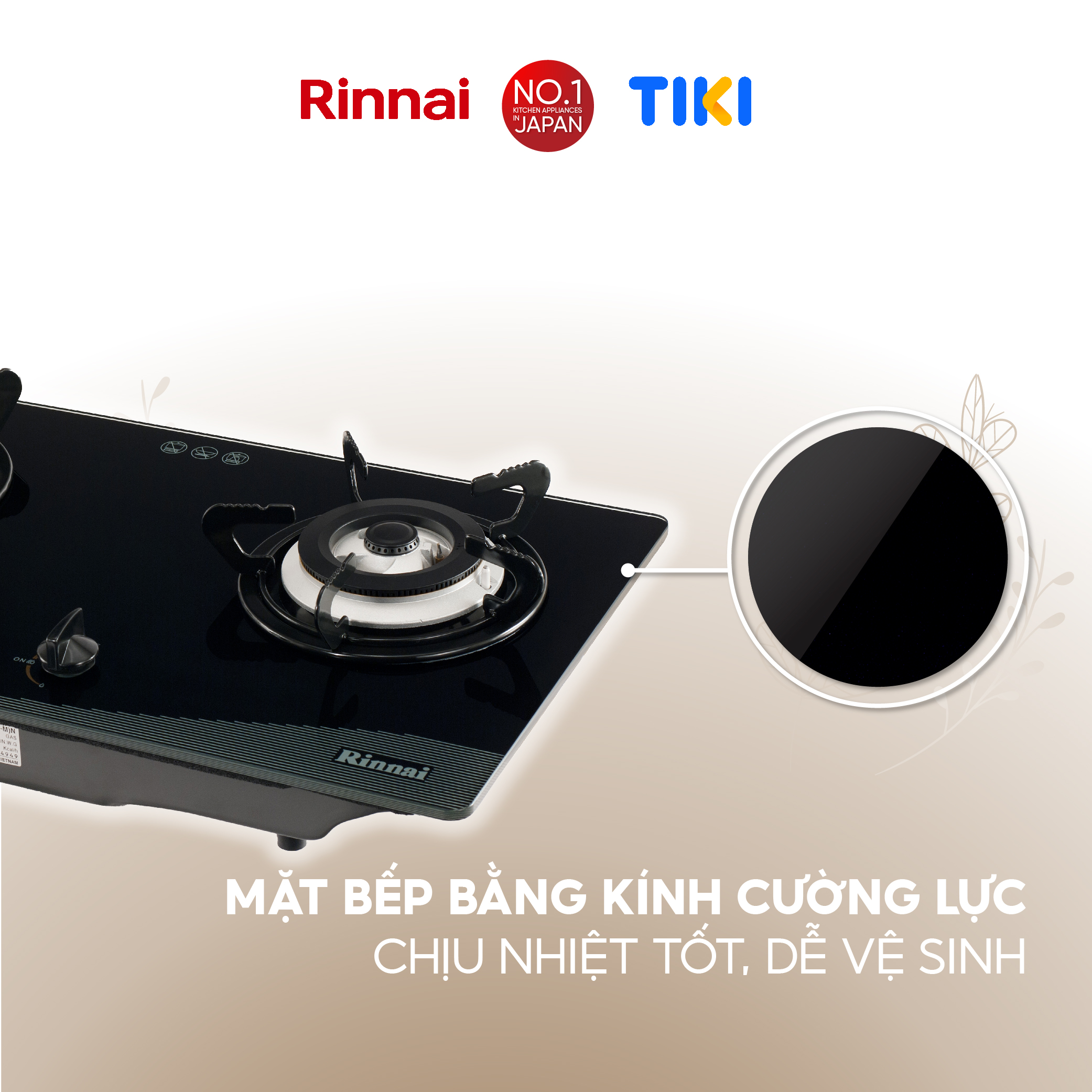 Bếp gas âm Rinnai RVB-2BG(Wv-M)N mặt bếp kính và kiềng bếp men - Hàng chính hãng.