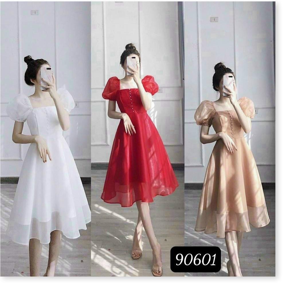 Đầm phối voan kiếng có nút siêu đẹp , tôn dáng cho các nàng
