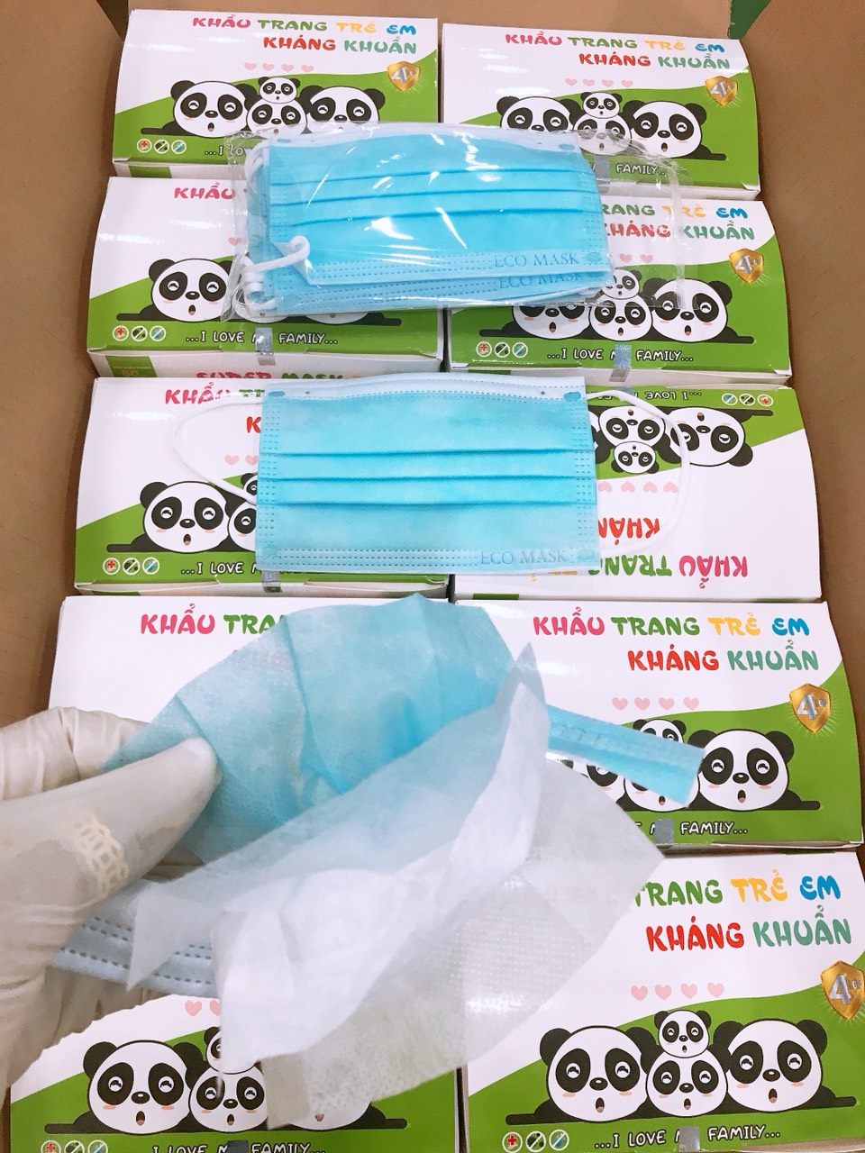 KHẨU TRANG Y TẾ EM BÉ CAO CẤP KHÁNG KHUẨN 4 LỚP ECOMASK (HỘP 50 CÁI) MÀU XANH