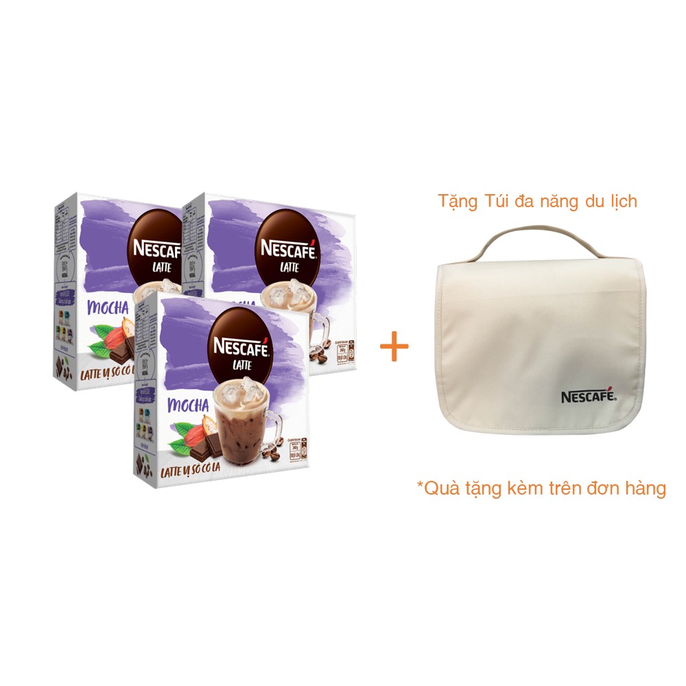 Combo 3 hộp cà phê hòa tan Nescafé Latte vị sô cô la (Hộp 10 gói x 24g) - [Tặng túi du lịch đa năng]