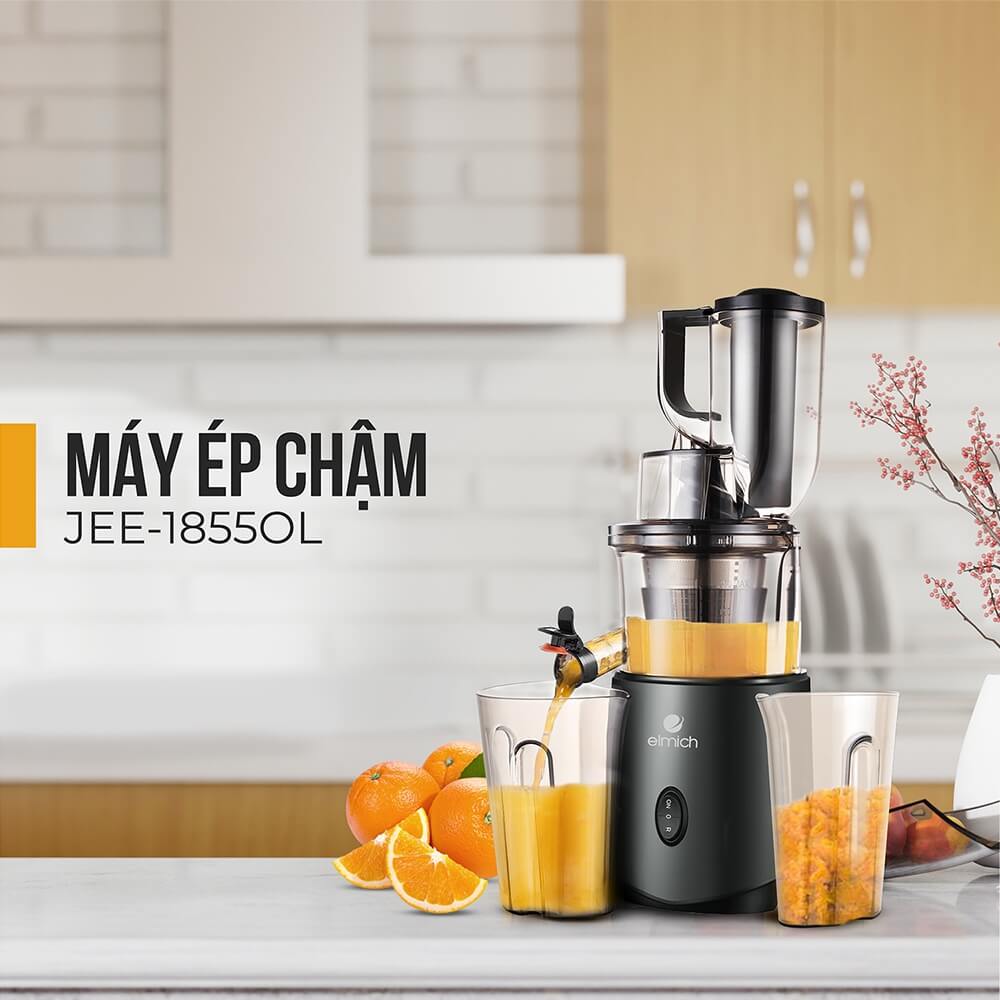 Máy ép chậm trái cây Elmich 1855OL, Hàng chính hãng, Ép êm ái độ ồn nhỏ hơn 65dB, 7 cấp độ ép, Miệng ép lớn - JoyMall