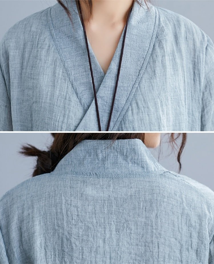 Đồ lam đi lễ chùa, đồ thiền, yoga - Bộ nữ cổ chéo Xanh. Gia Phúc