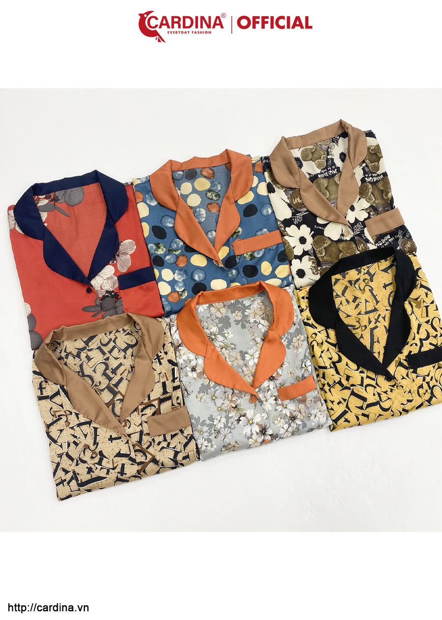Đồ Bộ Nữ CARDINA Pijama Chất Lụa Satin Nhật Cao Cấp Quần Đùi Áo Cộc Tay Họa Tiết 1Pi24